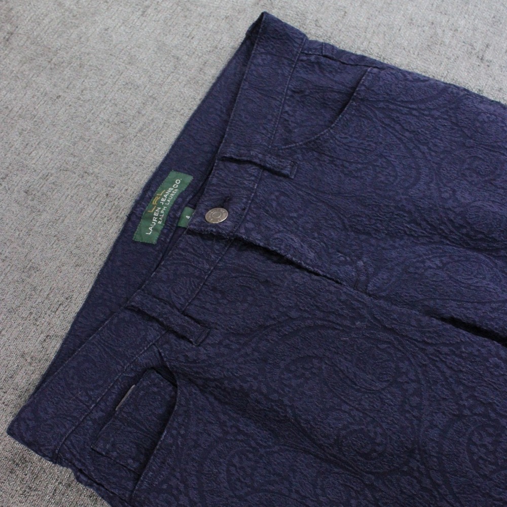 Lauren Ralph Lauren Navy Paisley Jacquard Slim Fit Pants Size 4 LRL Jeans Co